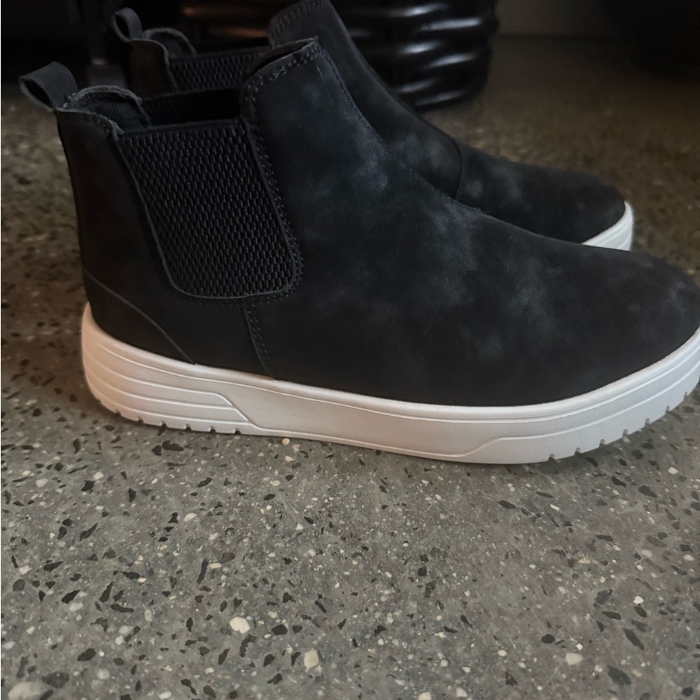 Black Suede Slip-On Sneakers with White Soles